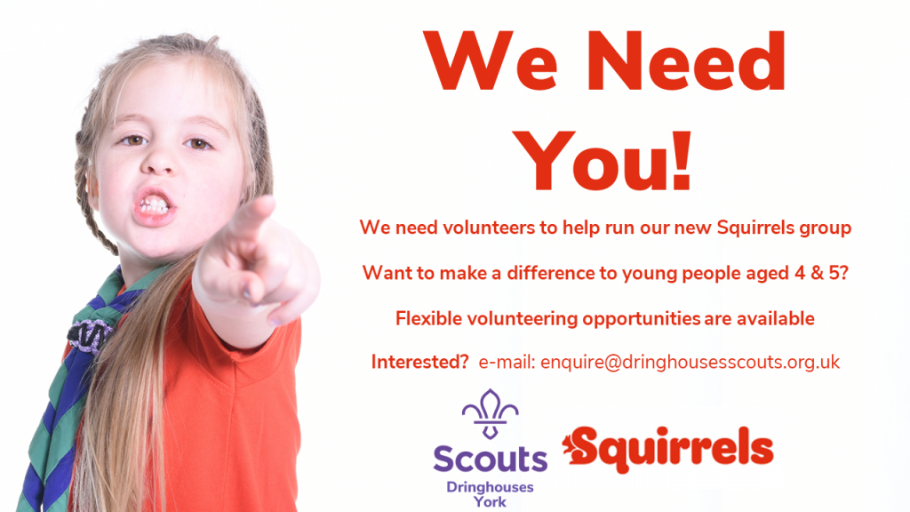 We need volunteers to help run our Squirrels section for children aged 4 & 5.