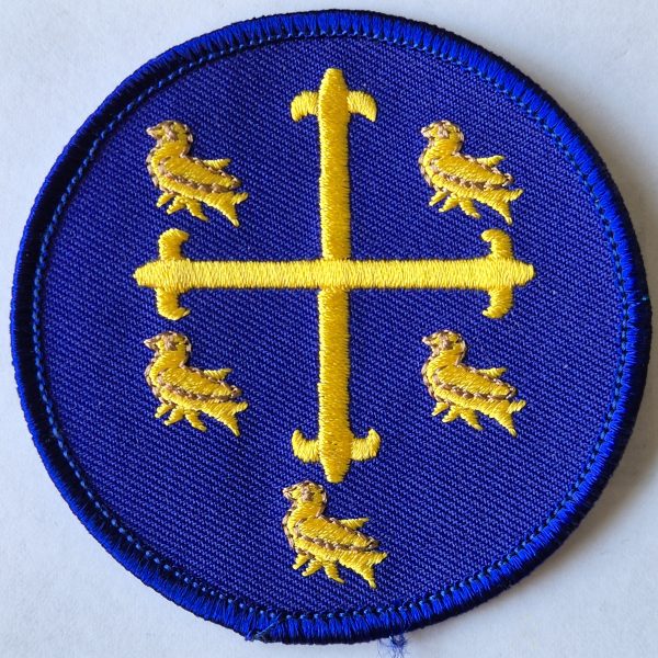 75mm Diameter Cloth Badge, blue and gold, arms of St Edward the Confessor